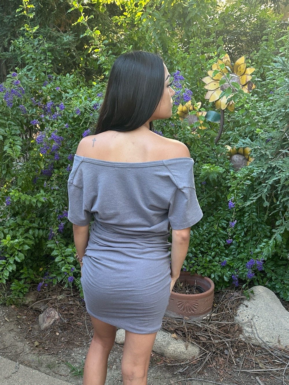 James Perse V-Neck Jersey Dress in Slate Grey - Picture 7 of 7